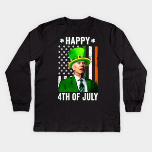 Happy 4th Of July Confused Funny Joe Biden St Patricks Day Kids Long Sleeve T-Shirt